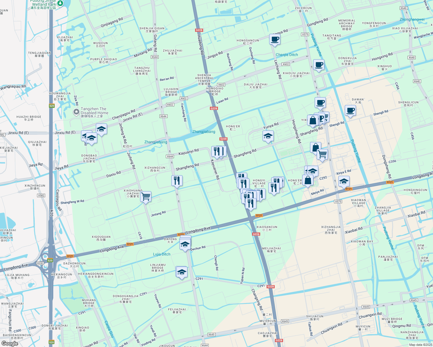 map of restaurants, bars, coffee shops, grocery stores, and more near 108 Ka Yuan Er Lu in Shanghai