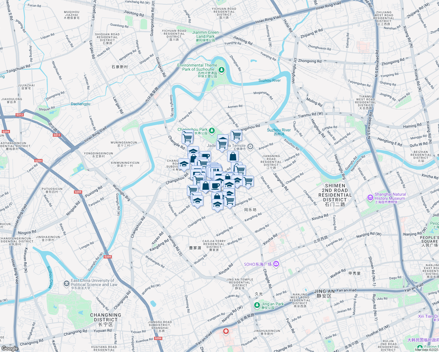 map of restaurants, bars, coffee shops, grocery stores, and more near 389号 An Yuan Lu in Shanghai