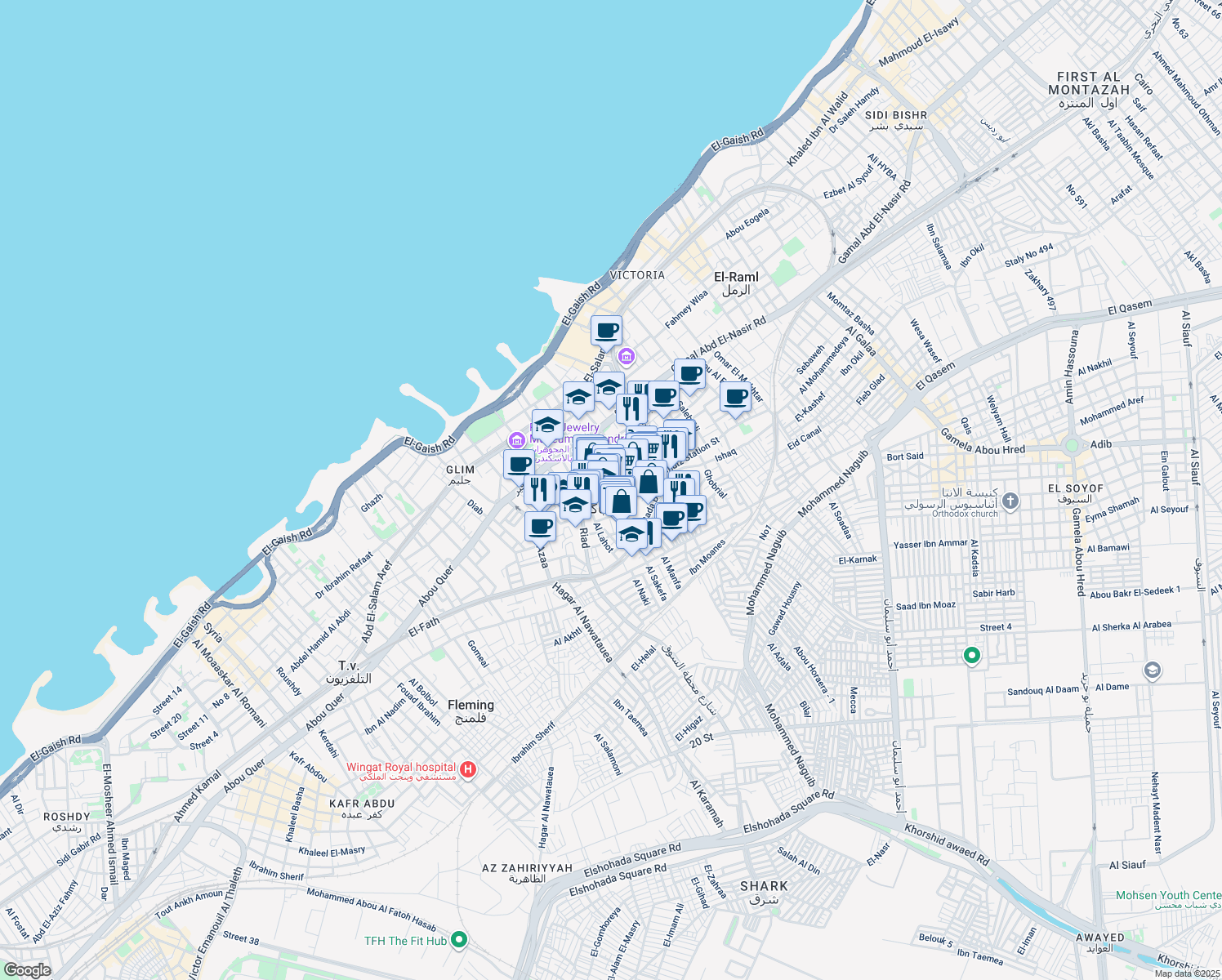 map of restaurants, bars, coffee shops, grocery stores, and more near in El Raml 1