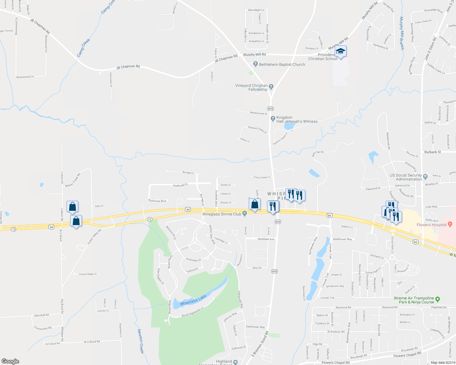 map of restaurants, bars, coffee shops, grocery stores, and more near 107 Sardis Court in Dothan