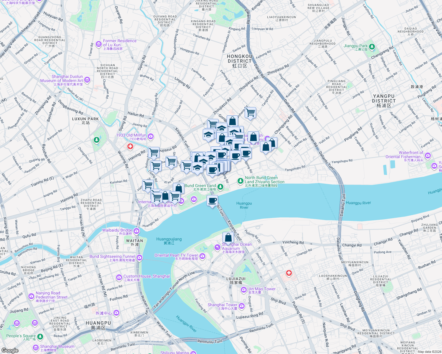 map of restaurants, bars, coffee shops, grocery stores, and more near in 