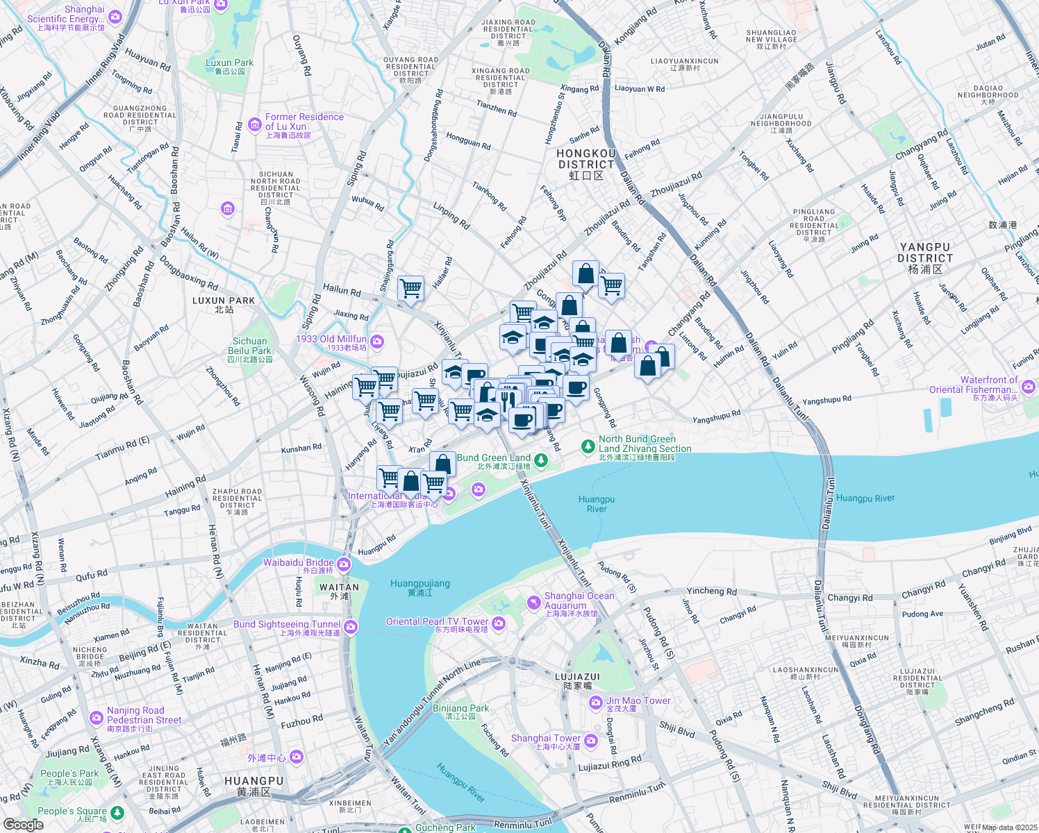 map of restaurants, bars, coffee shops, grocery stores, and more near in 