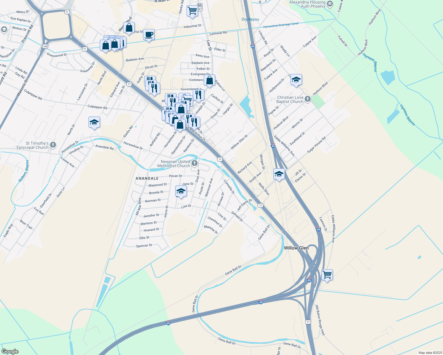 map of restaurants, bars, coffee shops, grocery stores, and more near 4816 Connella Drive in Alexandria