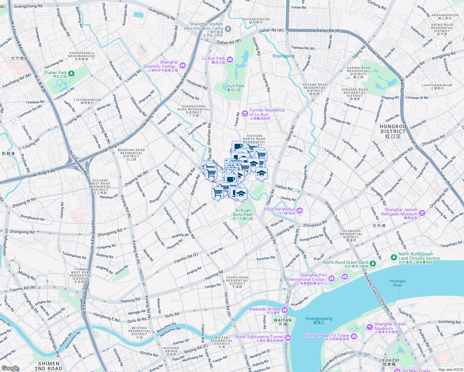 map of restaurants, bars, coffee shops, grocery stores, and more near in 