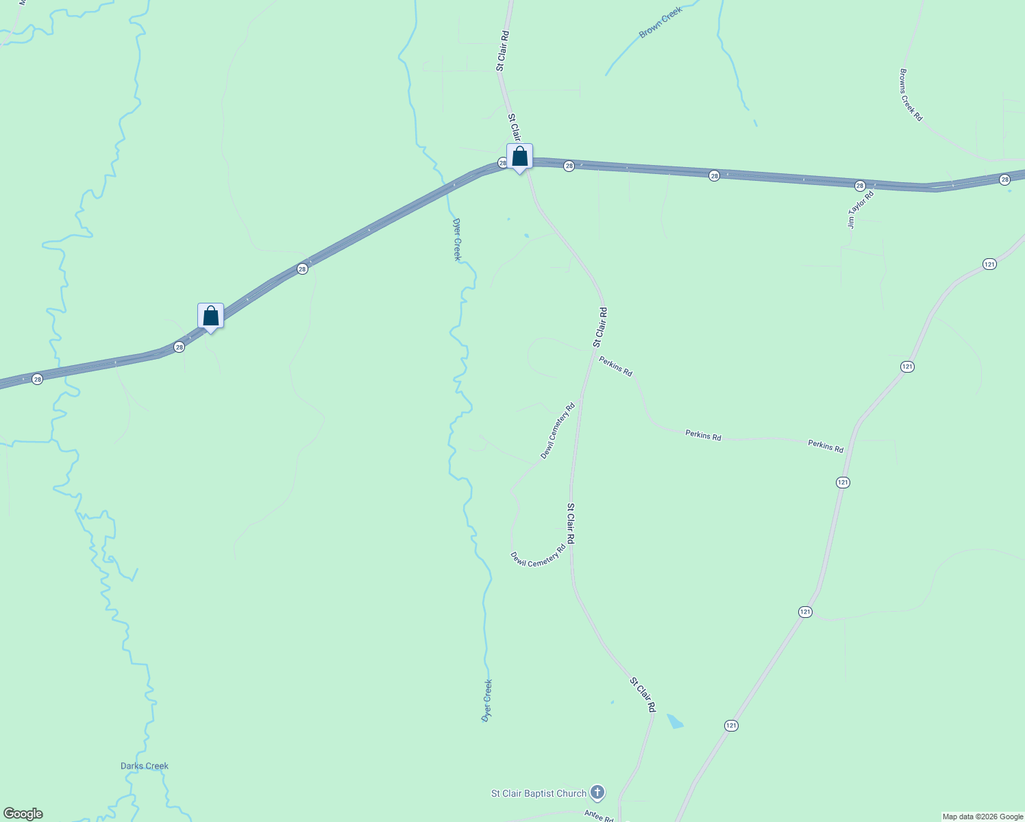 map of restaurants, bars, coffee shops, grocery stores, and more near 100 Dewil Cemetery Road in Boyce