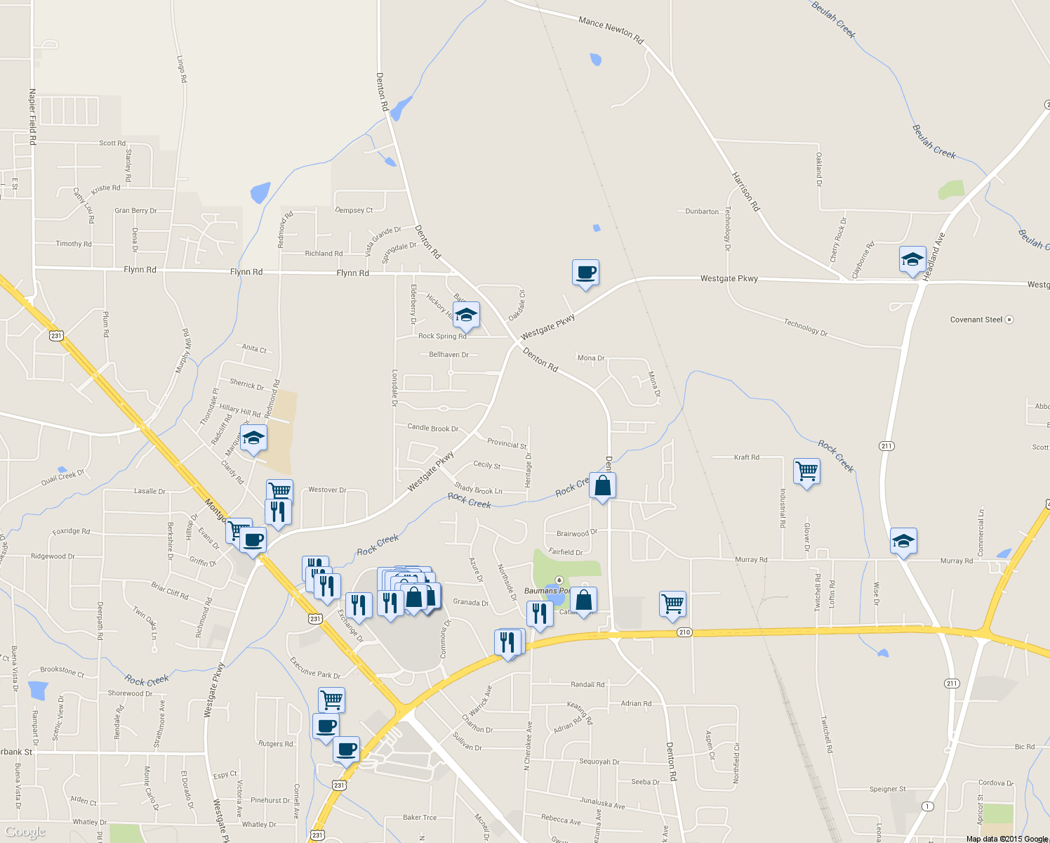 map of restaurants, bars, coffee shops, grocery stores, and more near 2907 Heritage Drive in Dothan