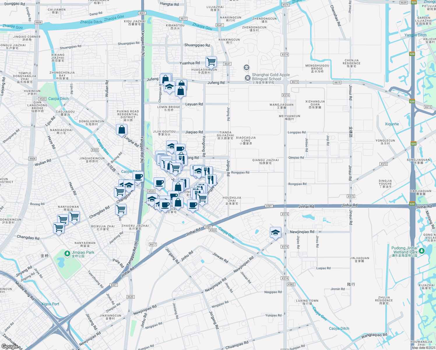 map of restaurants, bars, coffee shops, grocery stores, and more near in Shanghai
