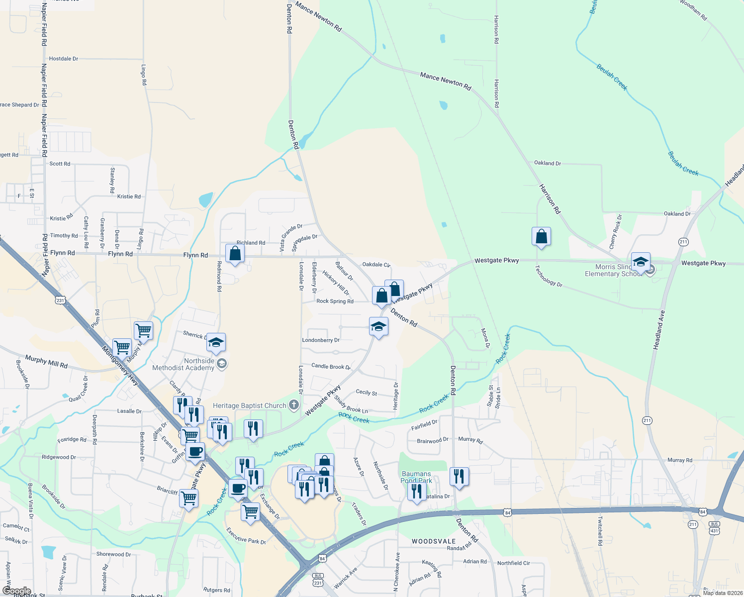 map of restaurants, bars, coffee shops, grocery stores, and more near 2002 Rock Spring Road in Dothan