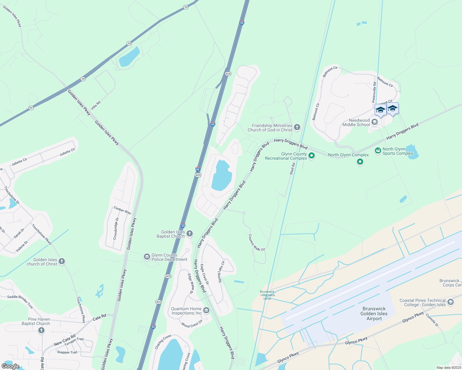 map of restaurants, bars, coffee shops, grocery stores, and more near 100 Walden Shores Drive in Brunswick