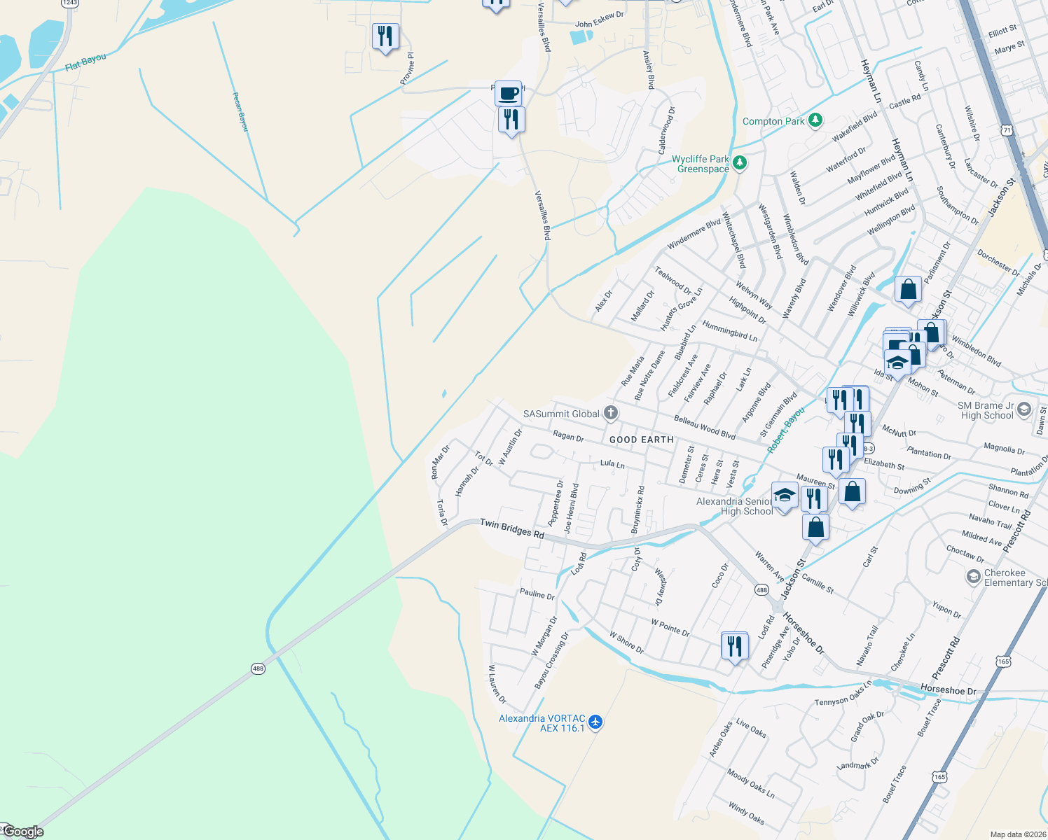 map of restaurants, bars, coffee shops, grocery stores, and more near 35 Ragan Drive in Alexandria