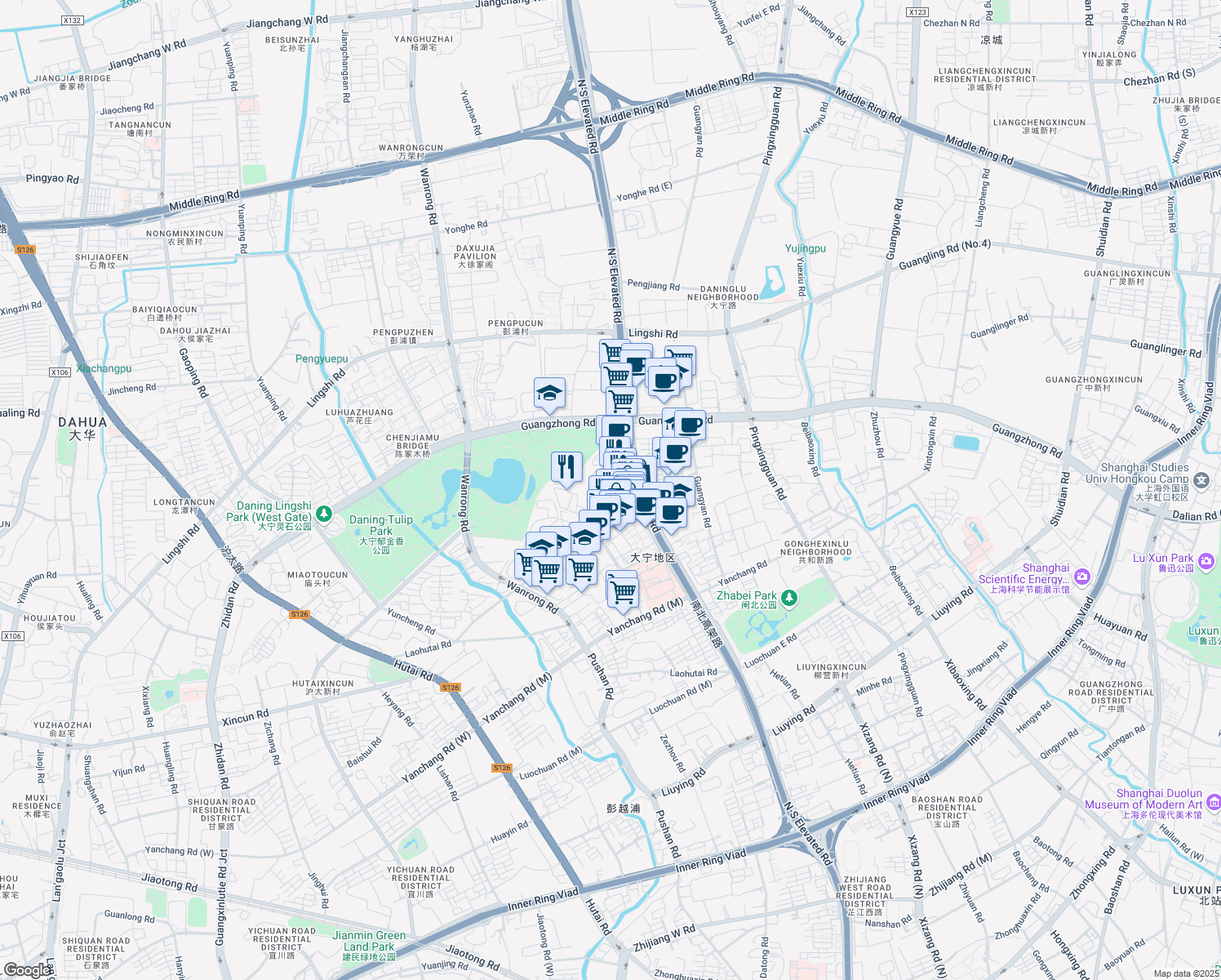 map of restaurants, bars, coffee shops, grocery stores, and more near in 
