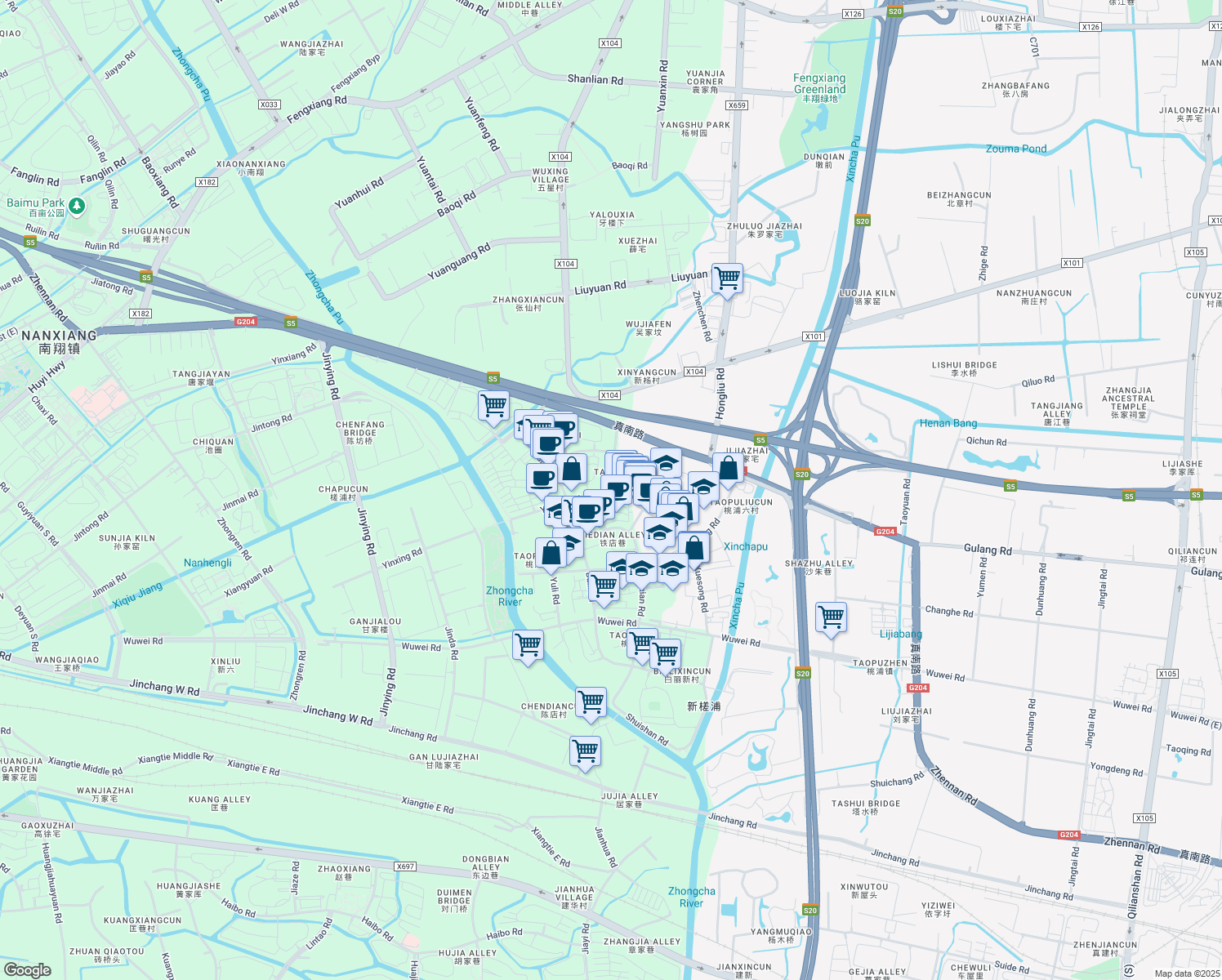 map of restaurants, bars, coffee shops, grocery stores, and more near in 