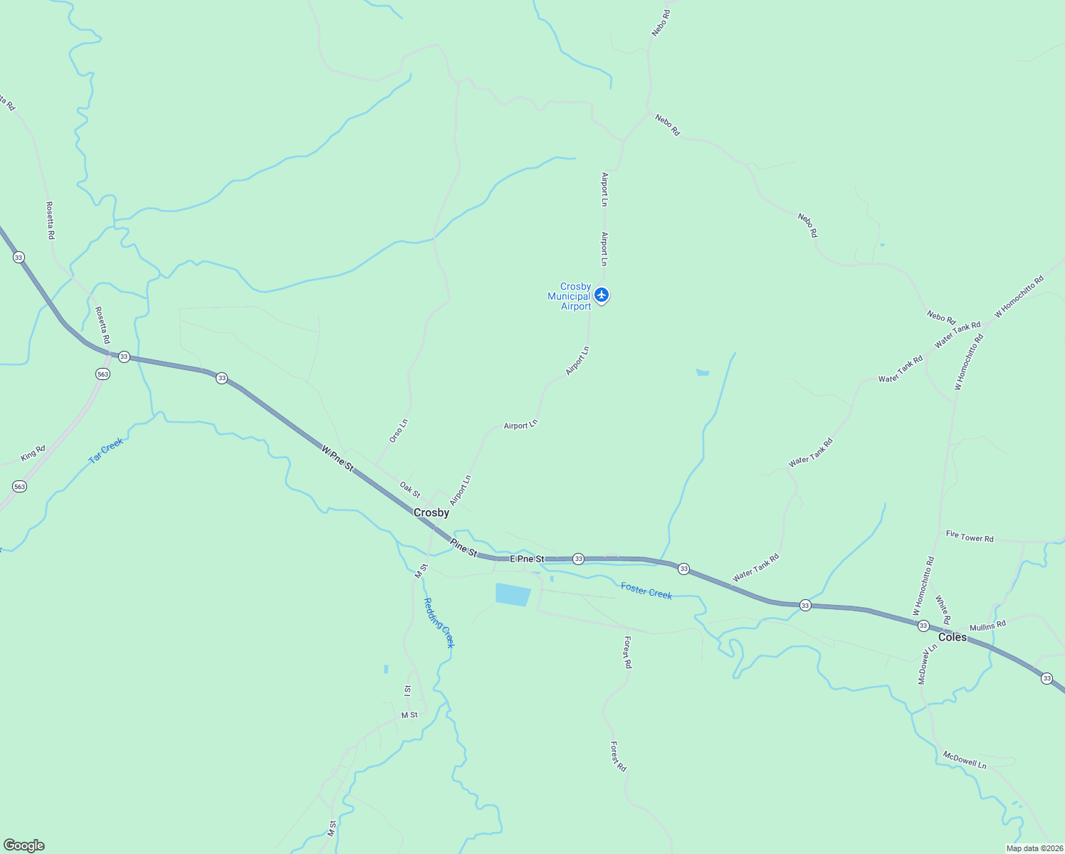 map of restaurants, bars, coffee shops, grocery stores, and more near 307 Airport Lane in Crosby