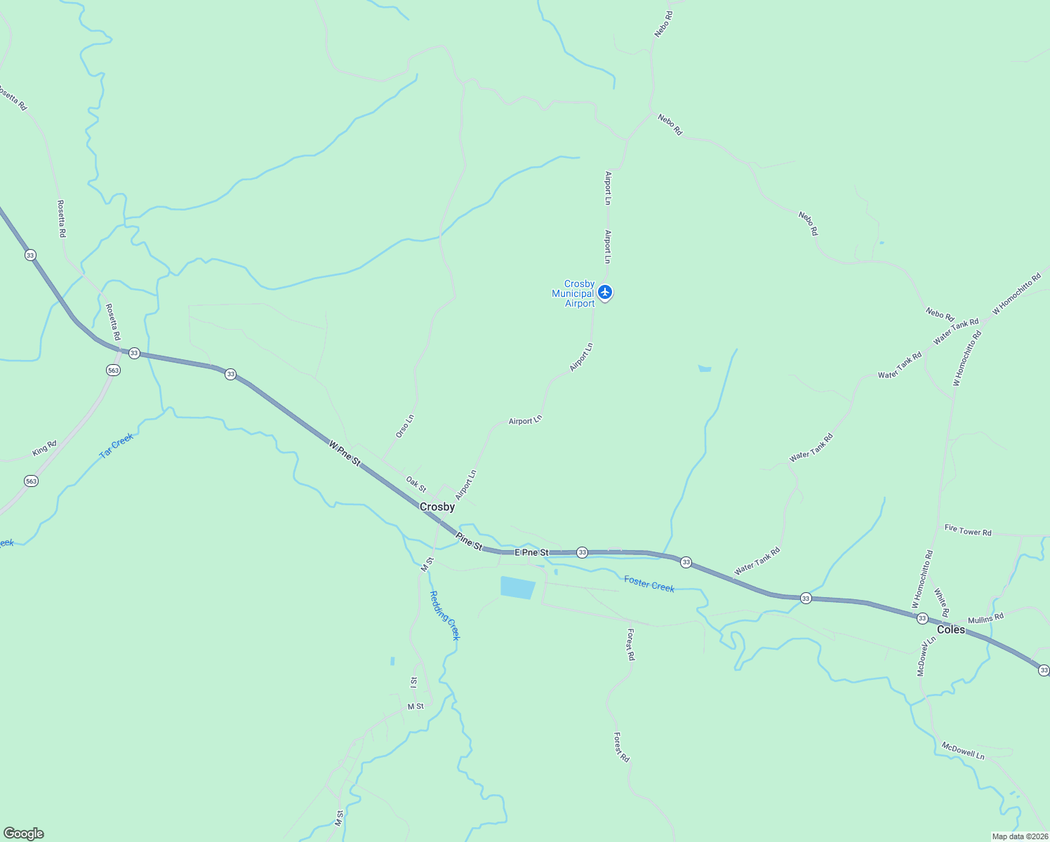 map of restaurants, bars, coffee shops, grocery stores, and more near 307 Airport Lane in Crosby