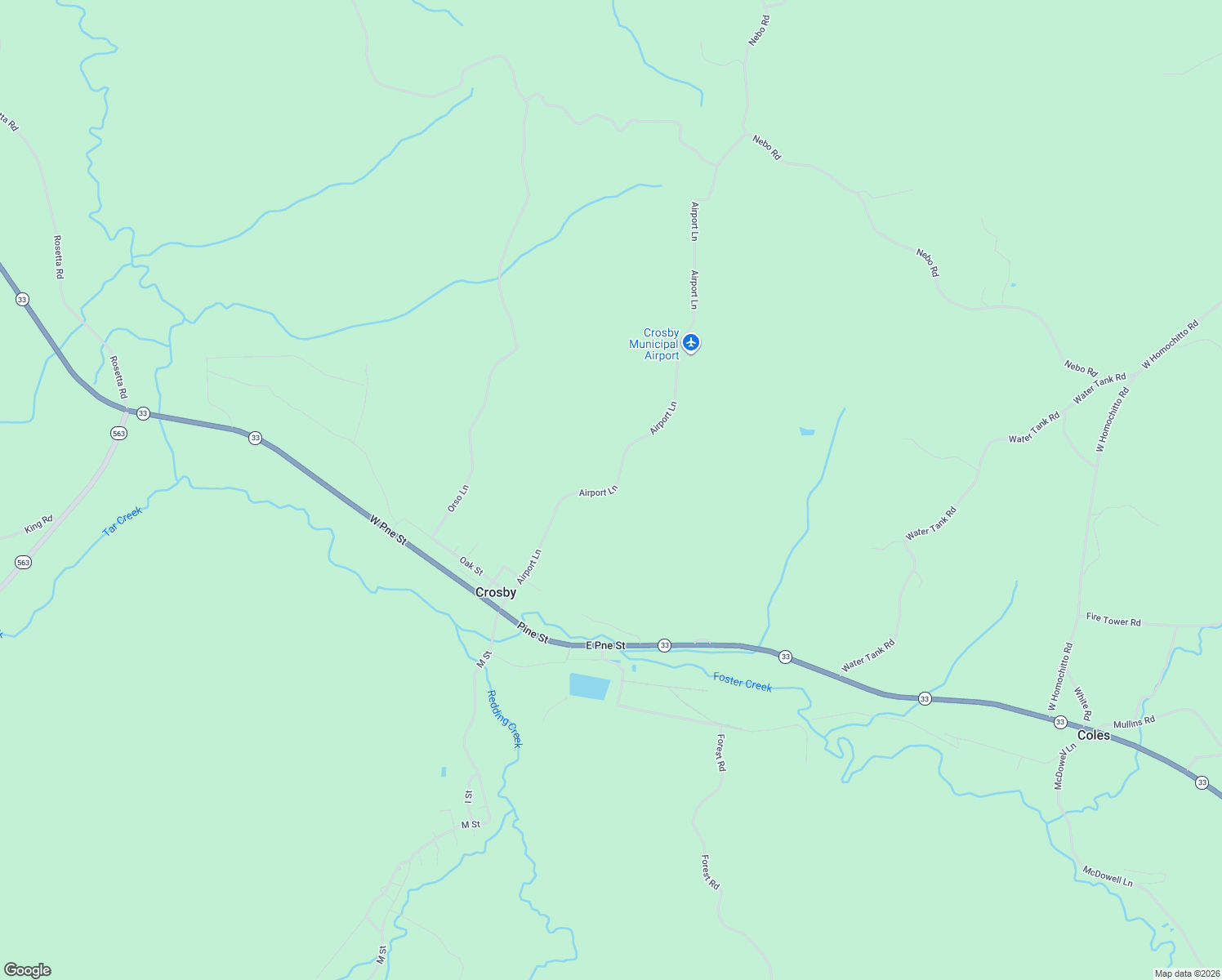 map of restaurants, bars, coffee shops, grocery stores, and more near 307 Airport Lane in Crosby