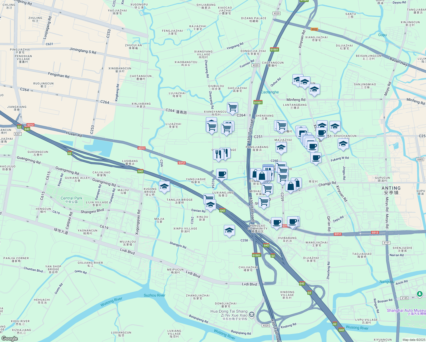 map of restaurants, bars, coffee shops, grocery stores, and more near C254 in Su Zhou Shi