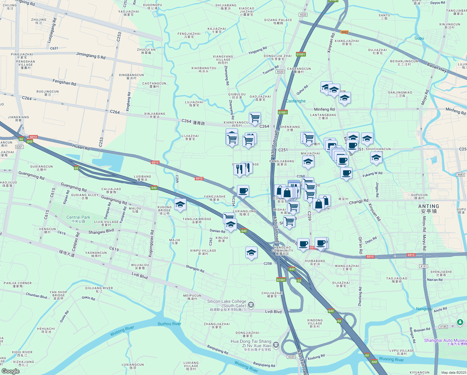 map of restaurants, bars, coffee shops, grocery stores, and more near C254 in Su Zhou Shi