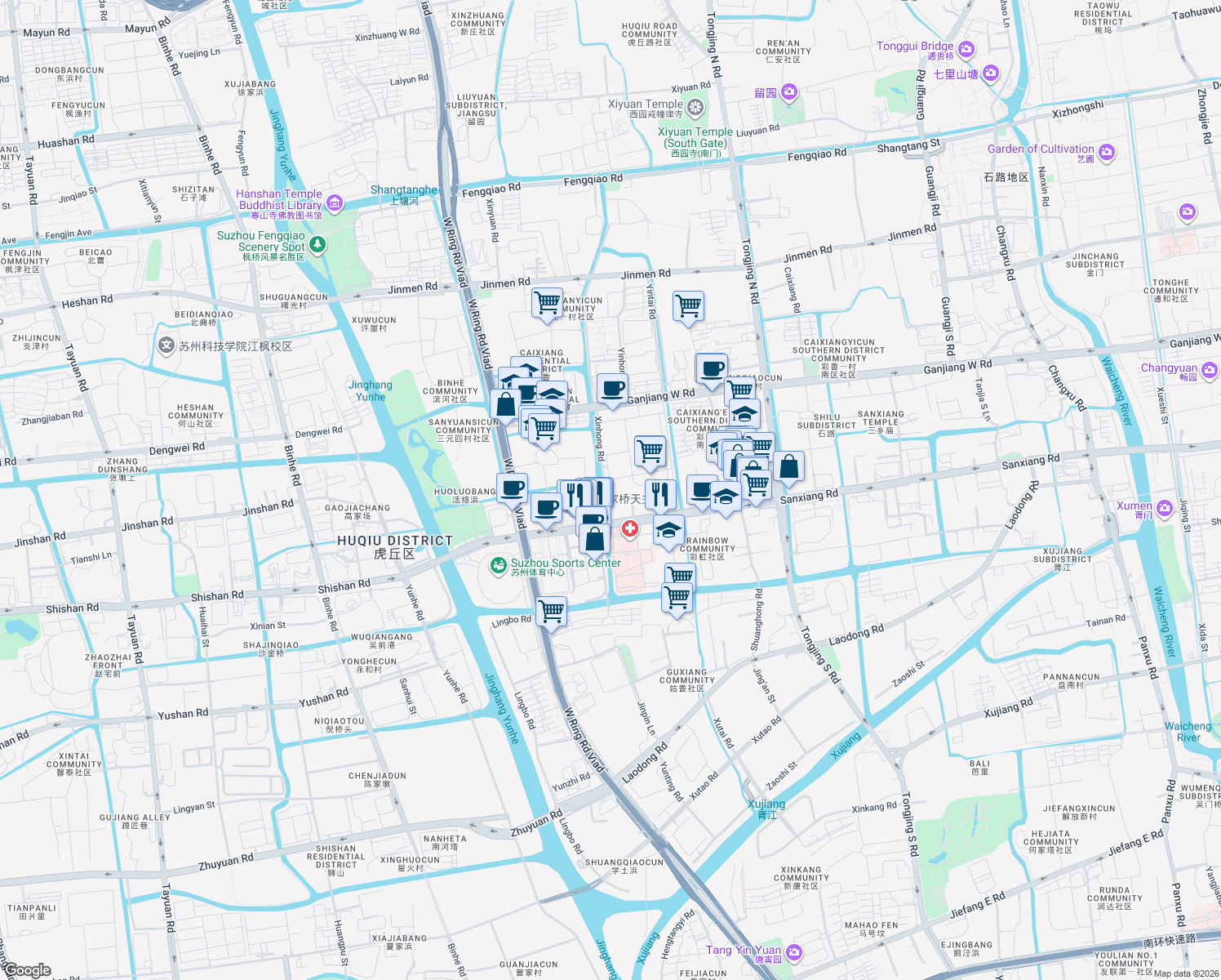 map of restaurants, bars, coffee shops, grocery stores, and more near in Su Zhou Shi