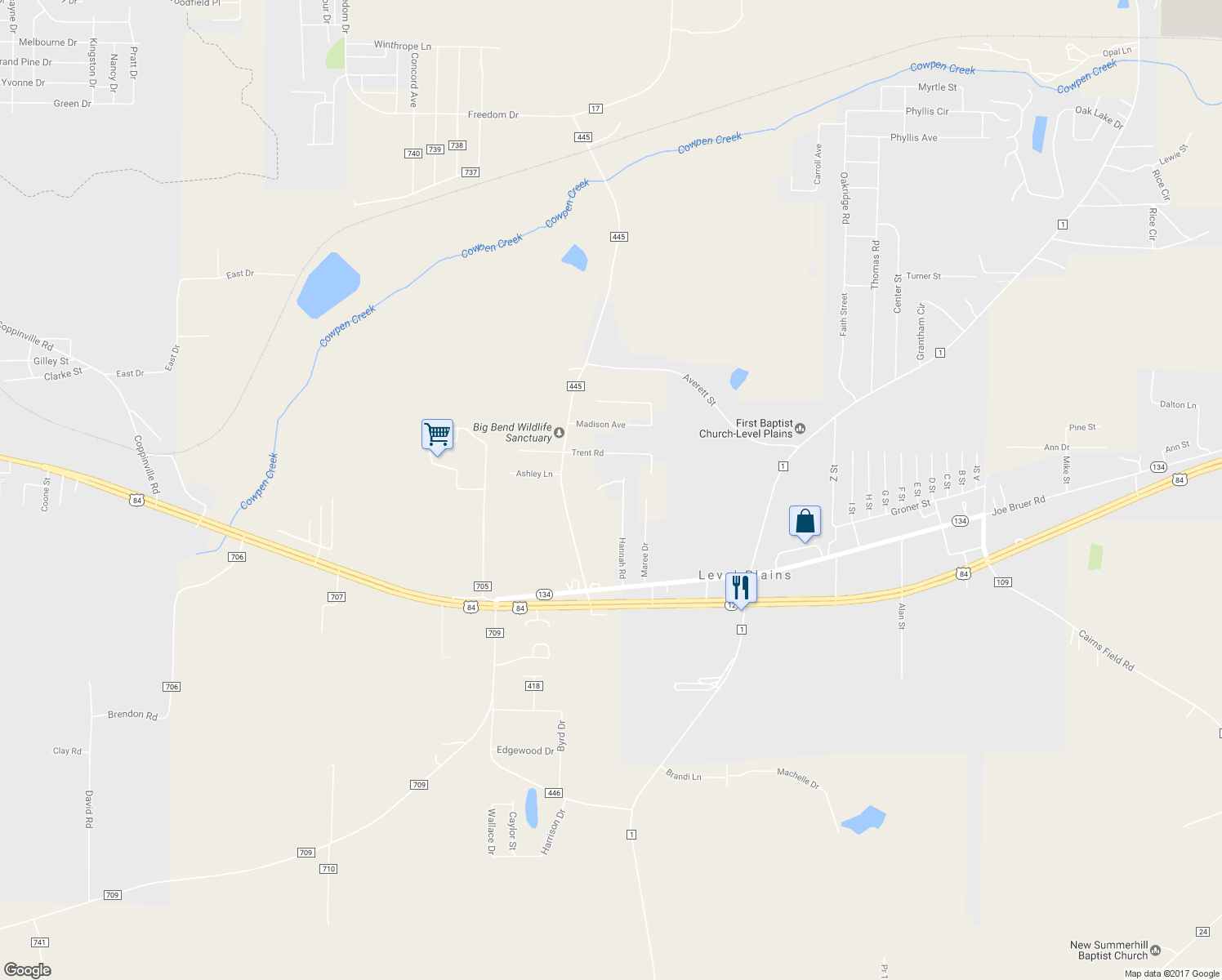 map of restaurants, bars, coffee shops, grocery stores, and more near 379 Hannah Rd in Daleville