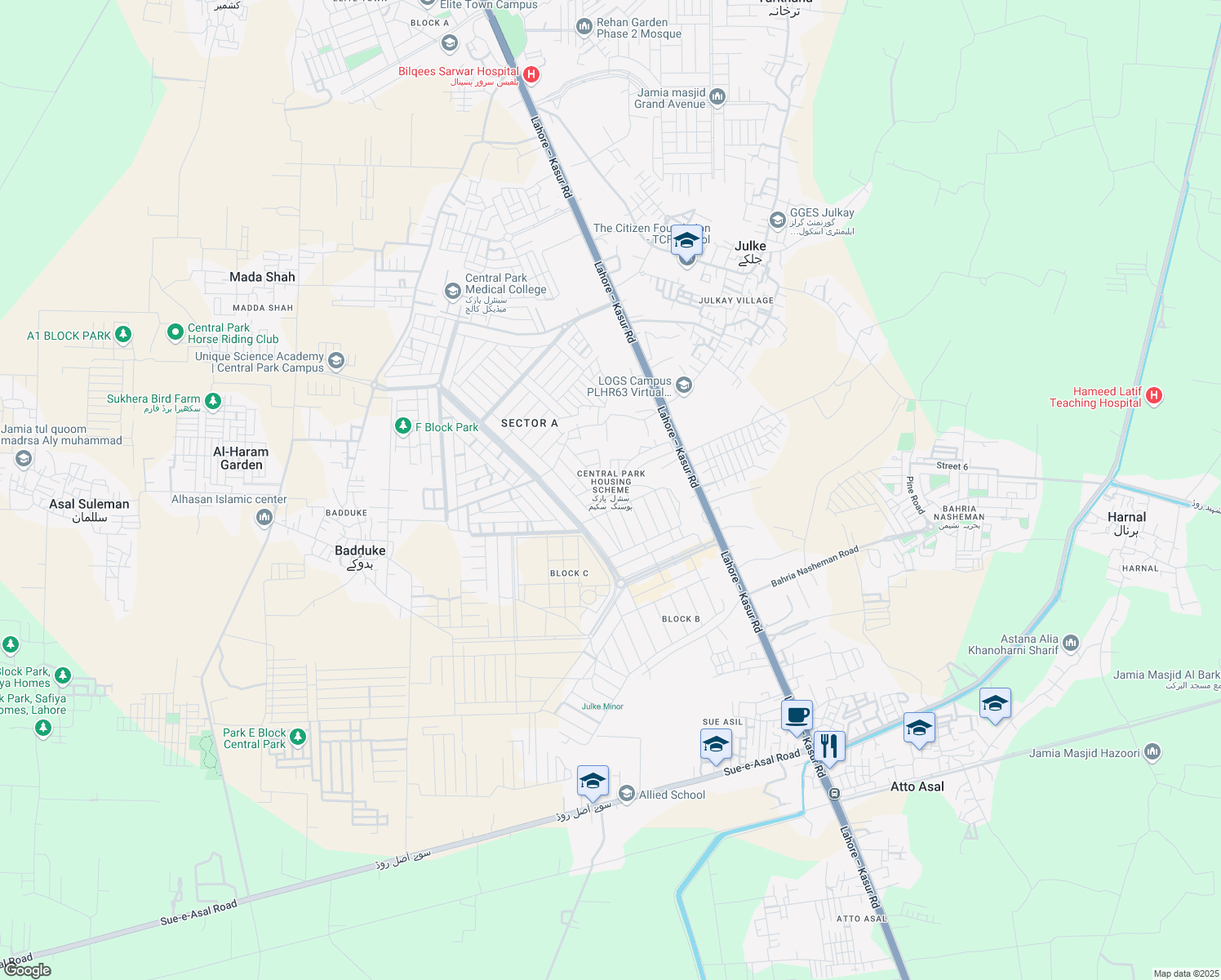 map of restaurants, bars, coffee shops, grocery stores, and more near in Lahore