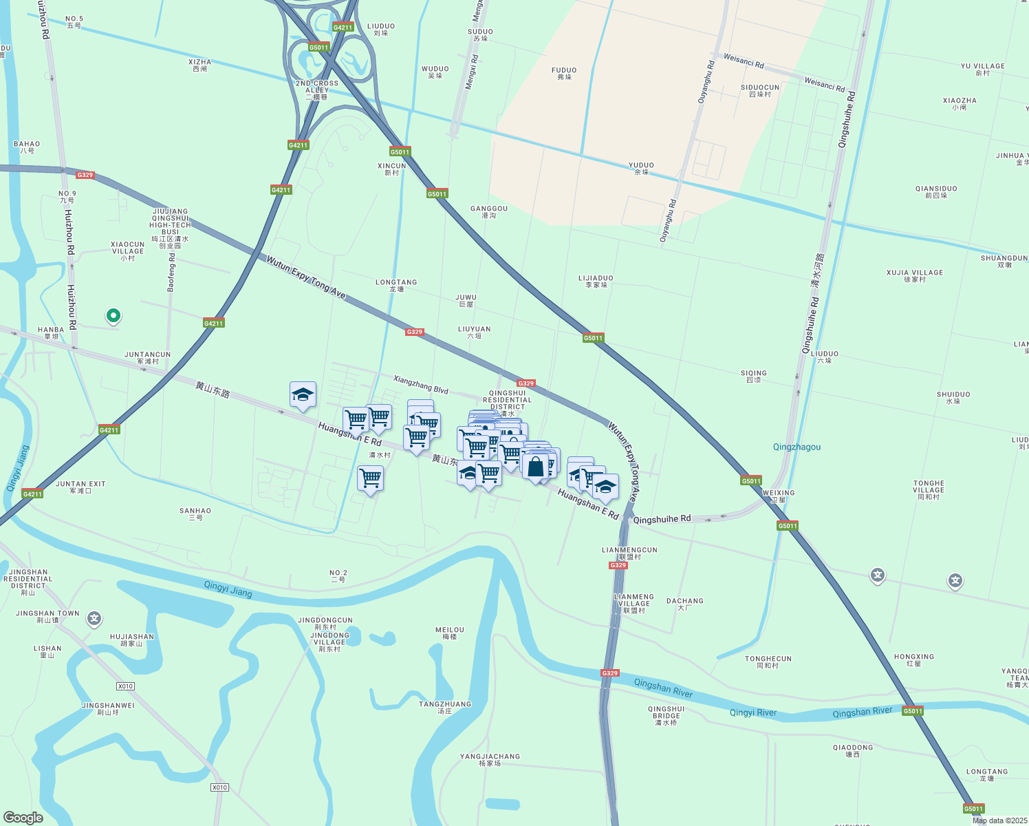 map of restaurants, bars, coffee shops, grocery stores, and more near in Wuhu