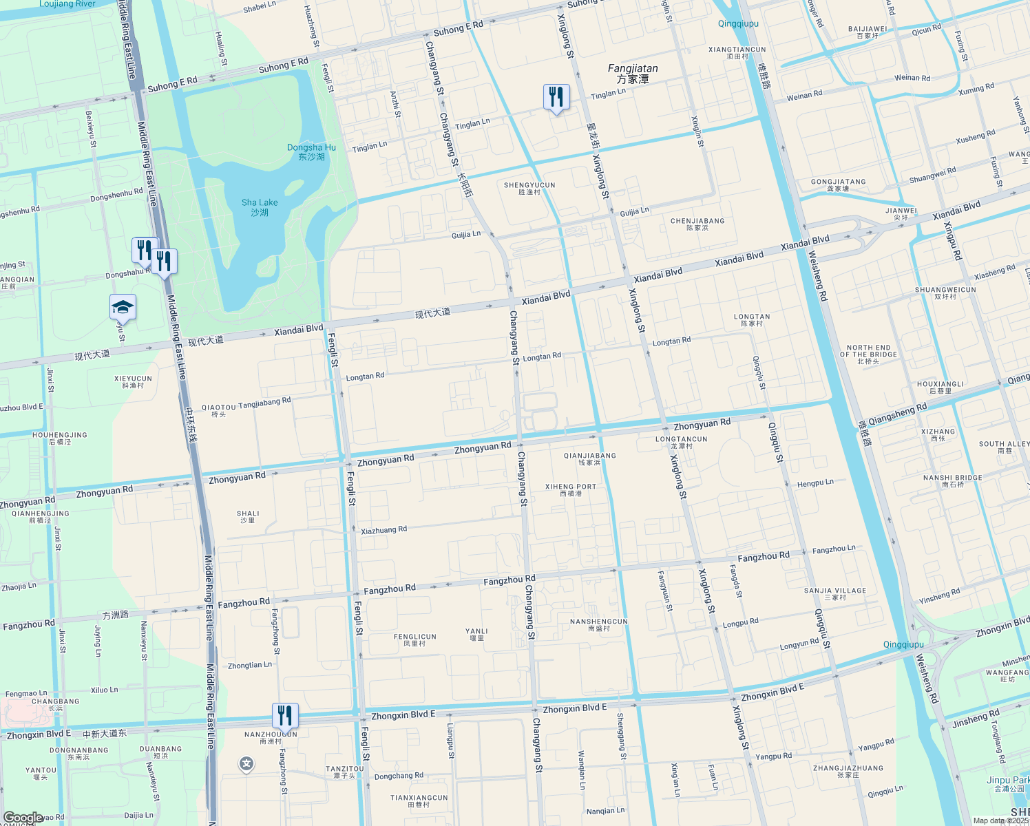 map of restaurants, bars, coffee shops, grocery stores, and more near 299 Chang Yang Jie in Su Zhou Shi