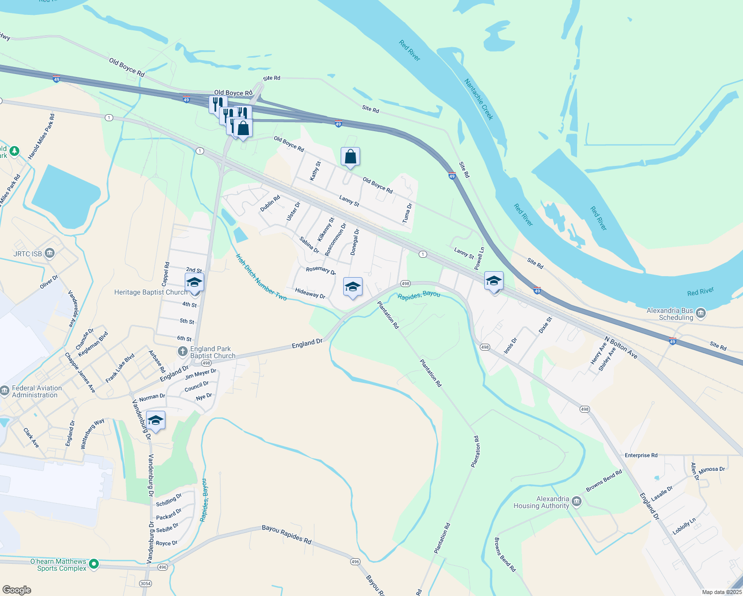 map of restaurants, bars, coffee shops, grocery stores, and more near 5300 England Drive in Alexandria