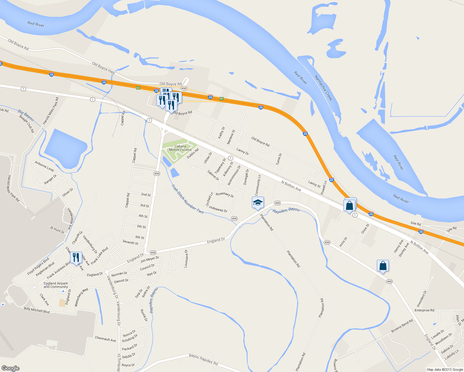 map of restaurants, bars, coffee shops, grocery stores, and more near 5418 Sabina Drive in Alexandria