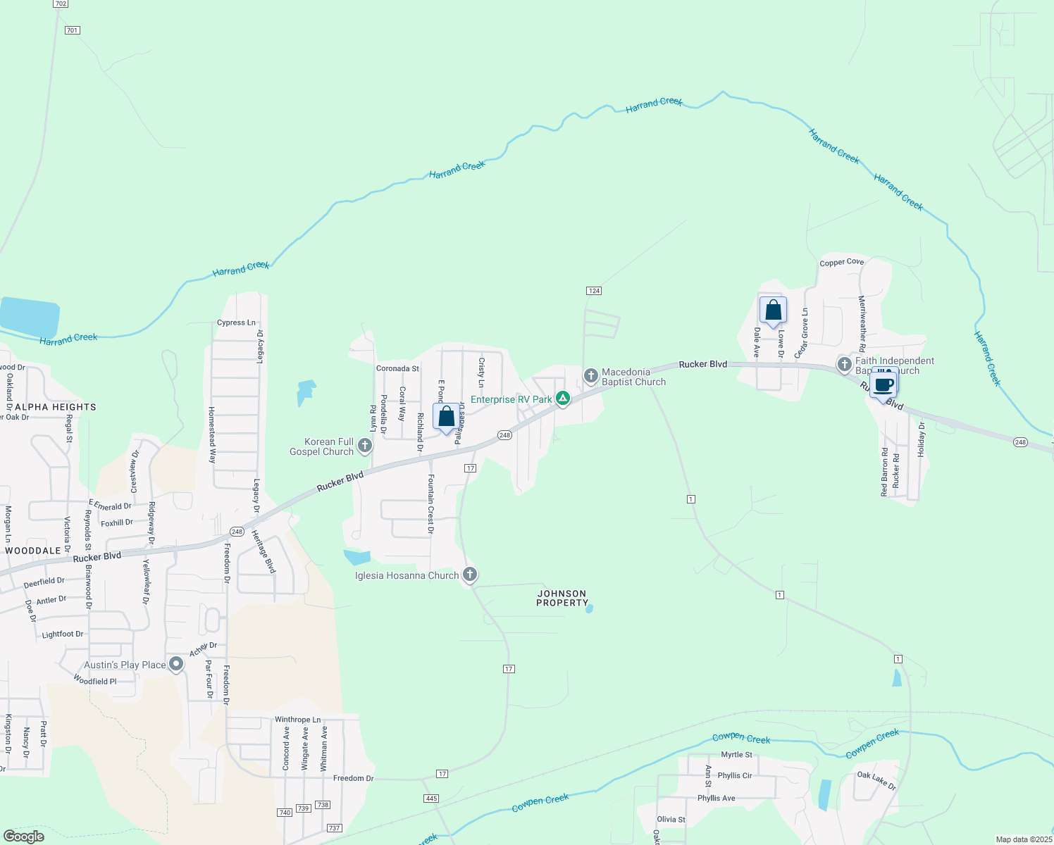 map of restaurants, bars, coffee shops, grocery stores, and more near 3860 Rucker Boulevard in Enterprise