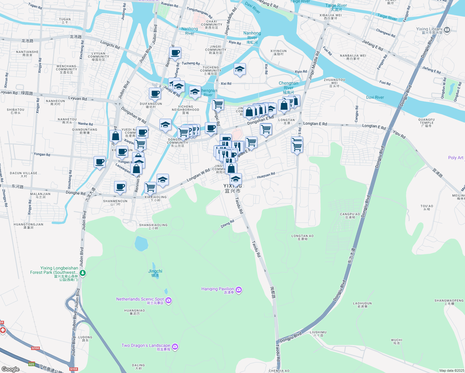 map of restaurants, bars, coffee shops, grocery stores, and more near in Wuxi