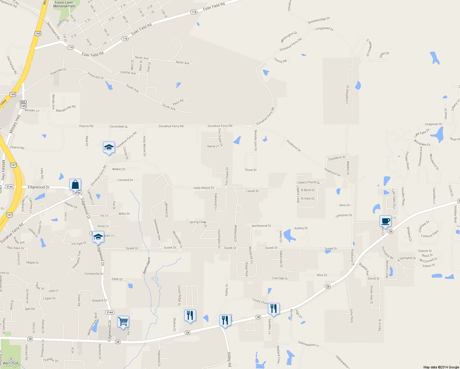 map of restaurants, bars, coffee shops, grocery stores, and more near 793 Holly Moore Dr in Pineville
