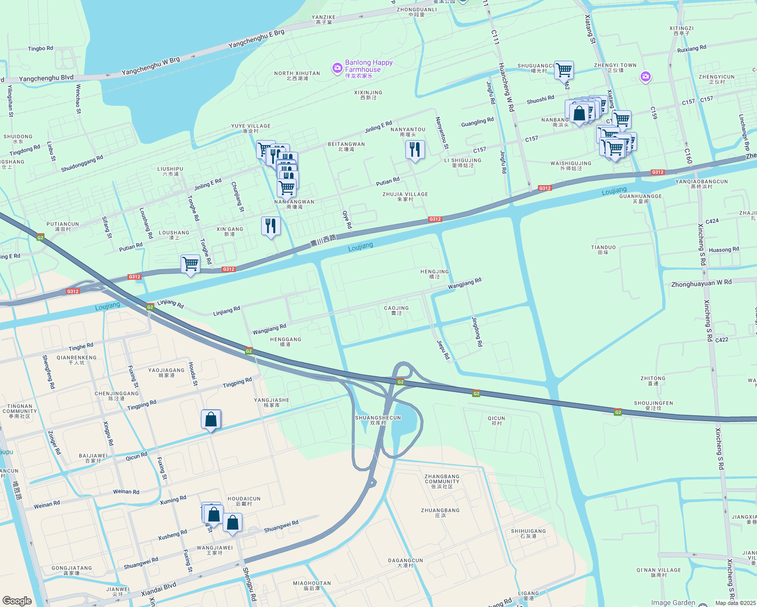 map of restaurants, bars, coffee shops, grocery stores, and more near Wang Jiang Lu in Su Zhou Shi