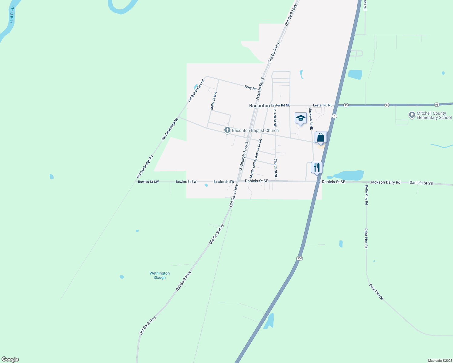 map of restaurants, bars, coffee shops, grocery stores, and more near 162 Bowles Road in Baconton