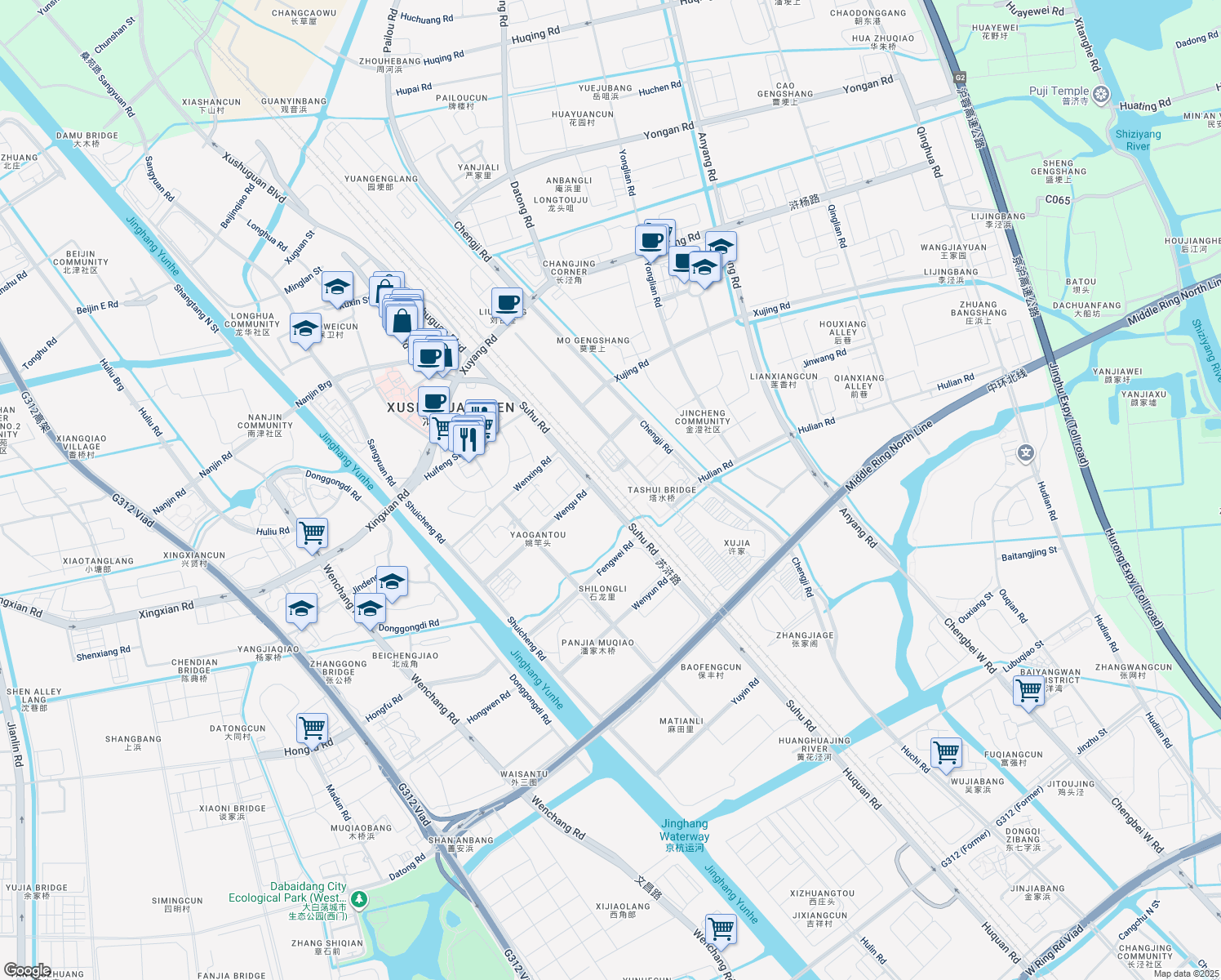map of restaurants, bars, coffee shops, grocery stores, and more near 城铁南路 in Su Zhou Shi