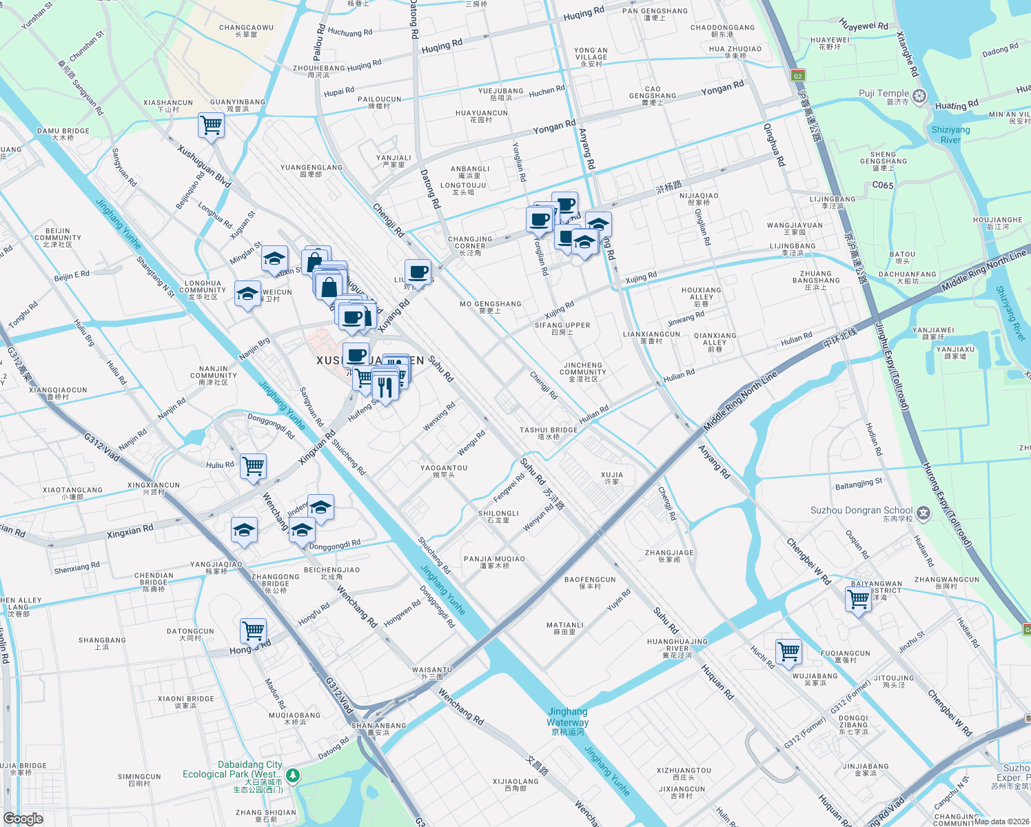 map of restaurants, bars, coffee shops, grocery stores, and more near 城铁南路 in Su Zhou Shi