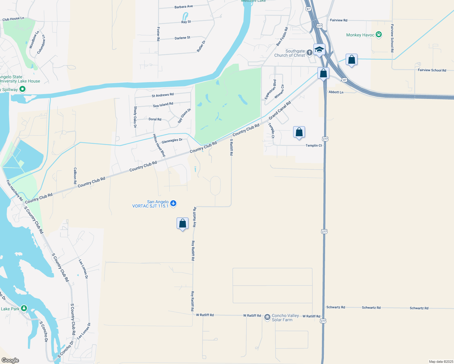map of restaurants, bars, coffee shops, grocery stores, and more near 1942 Country Club Estates Cir in San Angelo