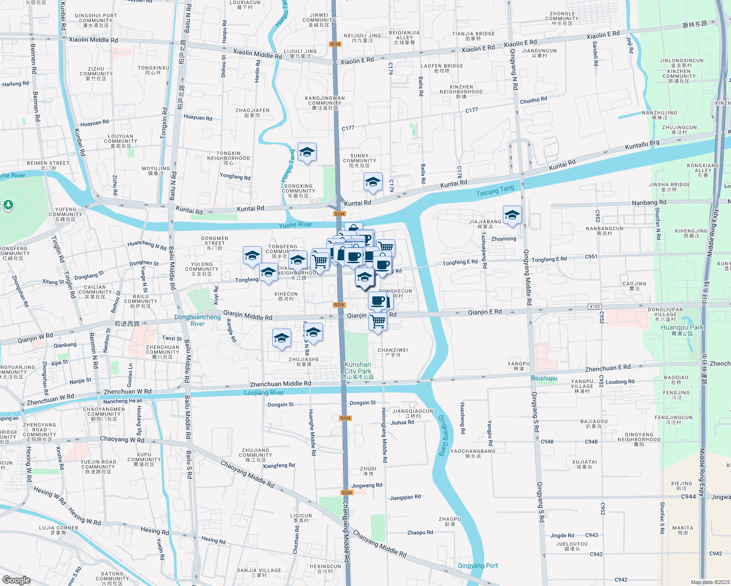 map of restaurants, bars, coffee shops, grocery stores, and more near in Suzhou