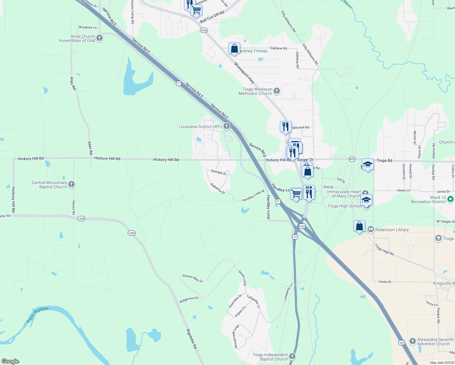 map of restaurants, bars, coffee shops, grocery stores, and more near 4830 Florida Drive in Pineville