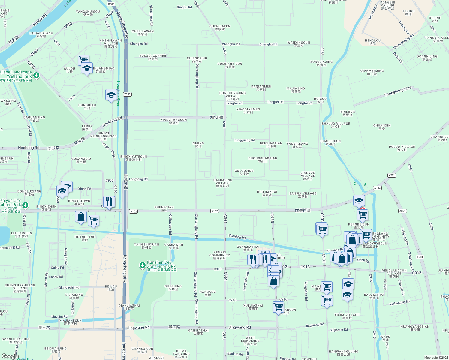 map of restaurants, bars, coffee shops, grocery stores, and more near Fu Chun Jiang Lu in Su Zhou Shi