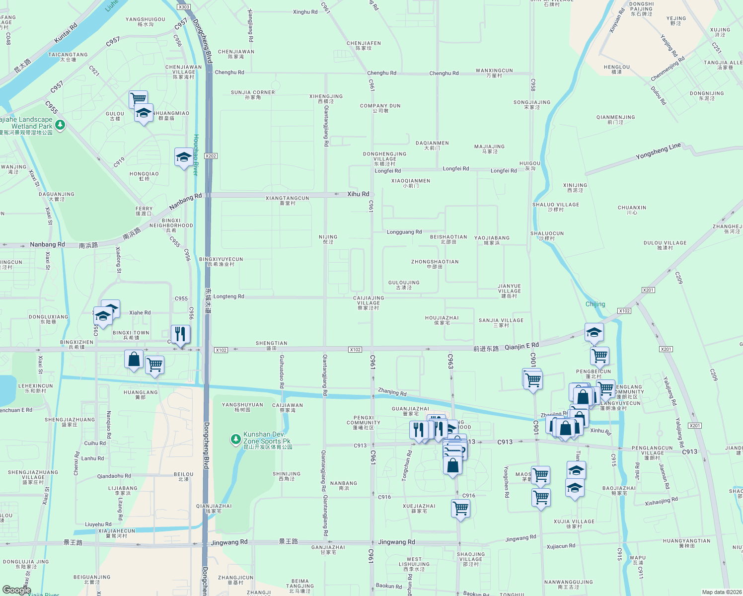 map of restaurants, bars, coffee shops, grocery stores, and more near Fu Chun Jiang Lu in Su Zhou Shi