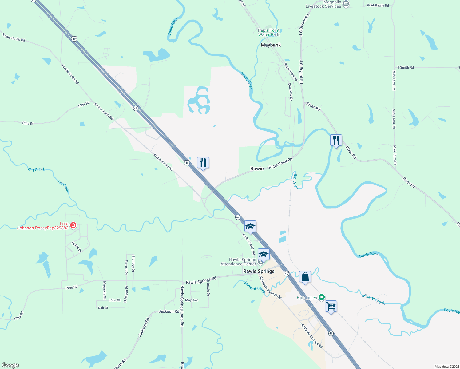 map of restaurants, bars, coffee shops, grocery stores, and more near 24 Peps Point Road in Hattiesburg