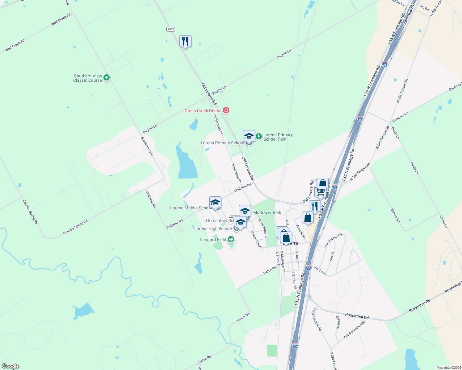 map of restaurants, bars, coffee shops, grocery stores, and more near 402 Greystone Drive in Lorena