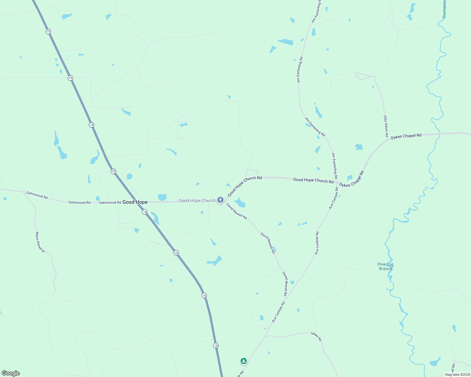 map of restaurants, bars, coffee shops, grocery stores, and more near Good Hope Church Road in Richton
