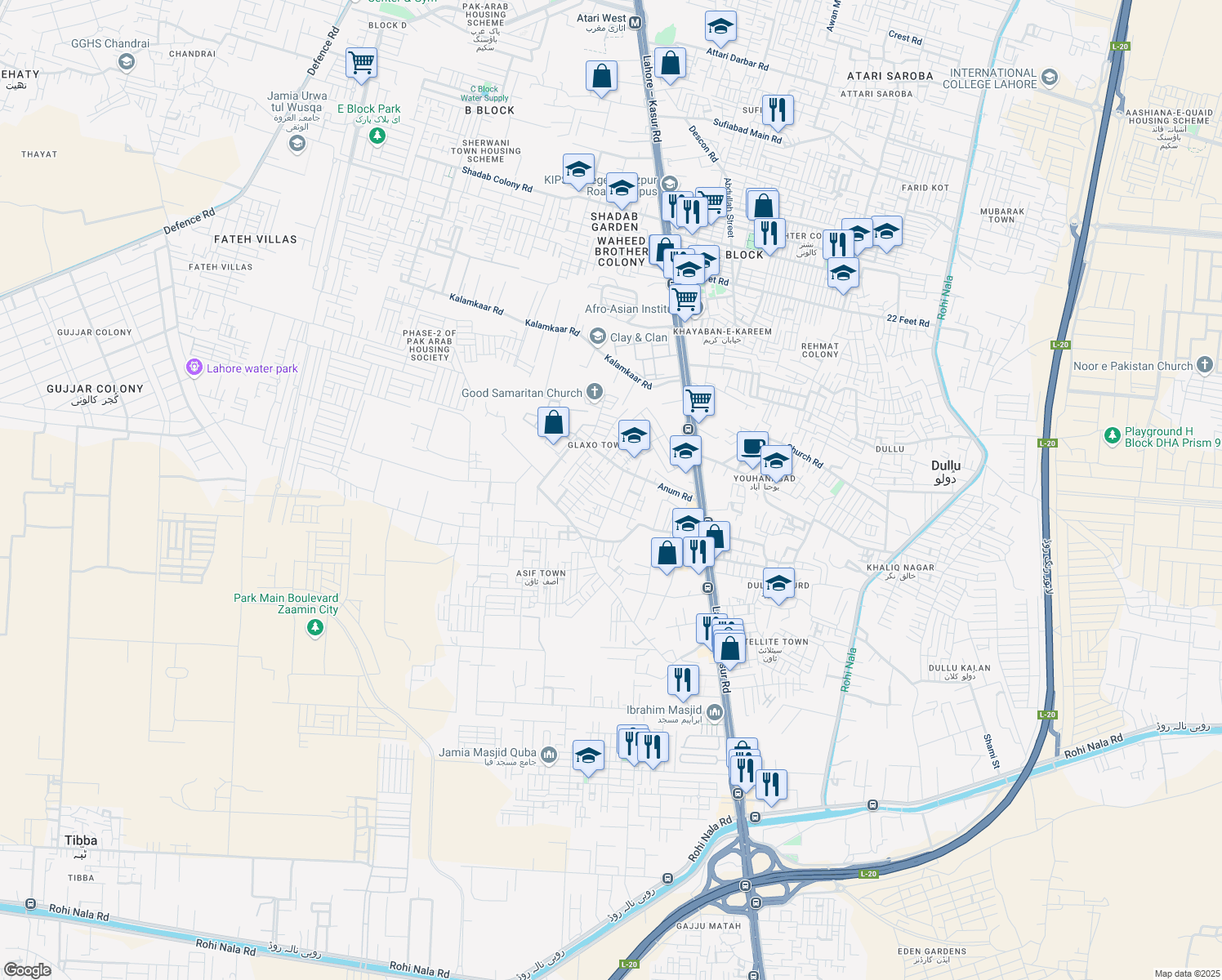 map of restaurants, bars, coffee shops, grocery stores, and more near in Lahore