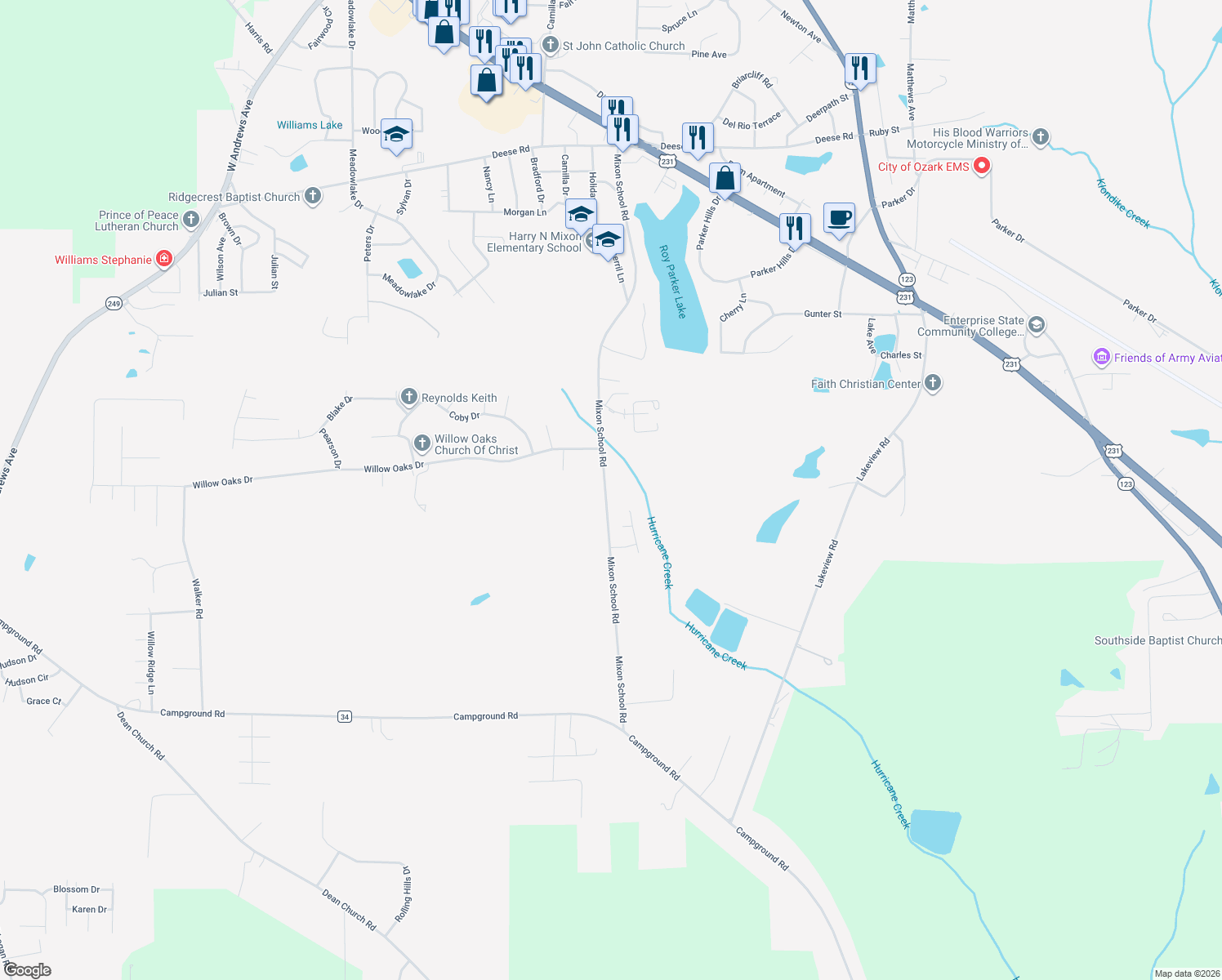 map of restaurants, bars, coffee shops, grocery stores, and more near 1163 Mixon School Road in Ozark