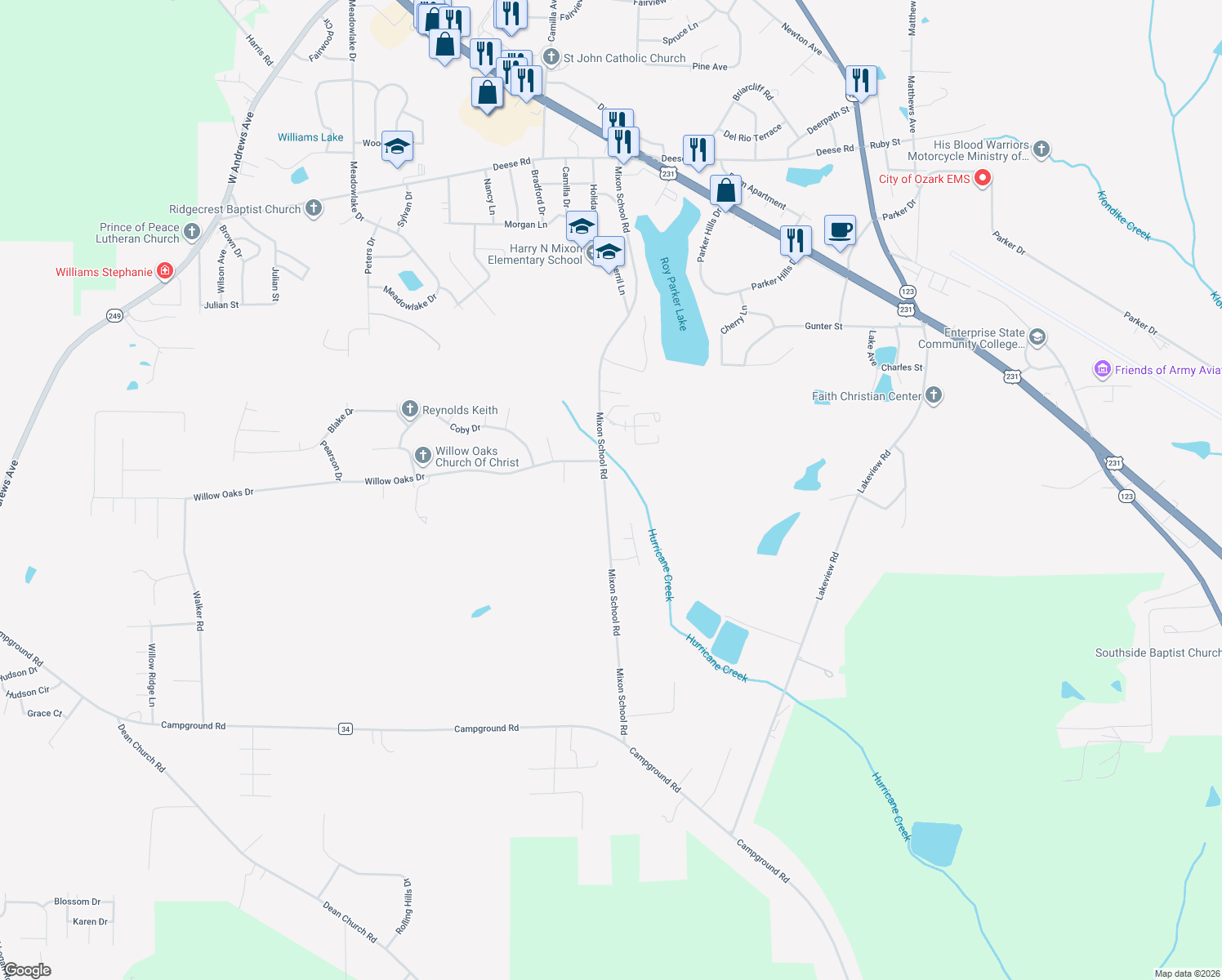 map of restaurants, bars, coffee shops, grocery stores, and more near 1163 Mixon School Road in Ozark