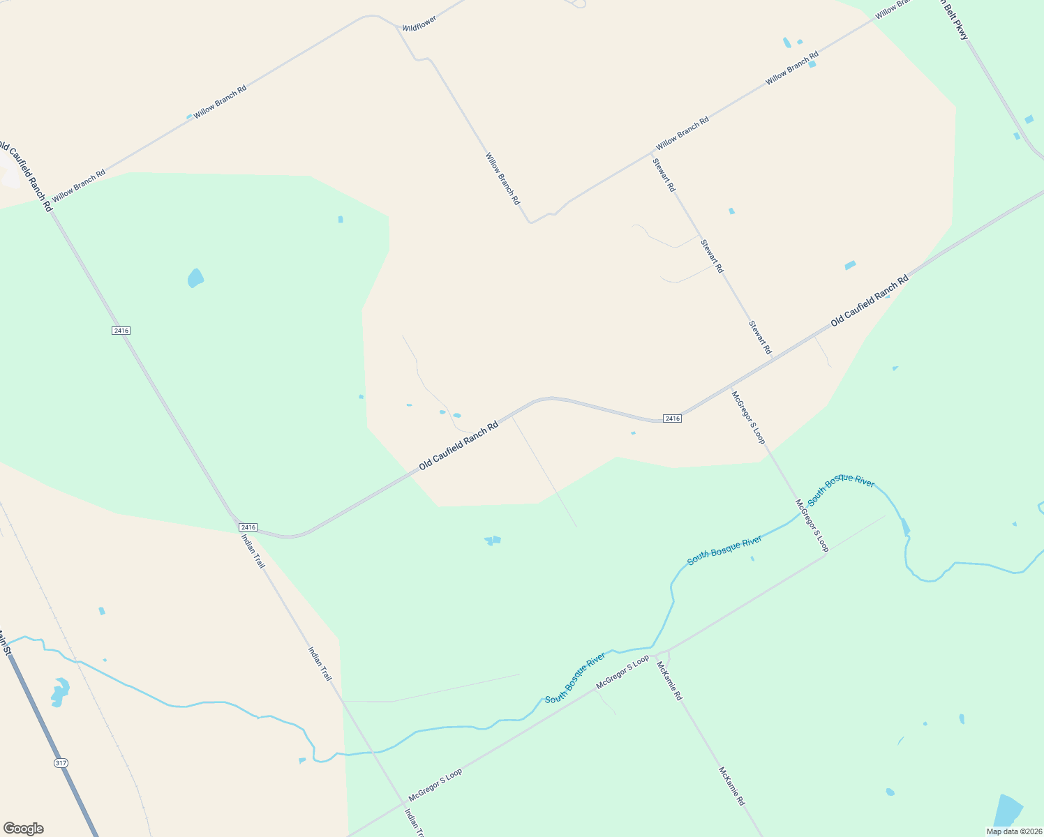 map of restaurants, bars, coffee shops, grocery stores, and more near 3830 Old Caufield Ranch Road in McGregor