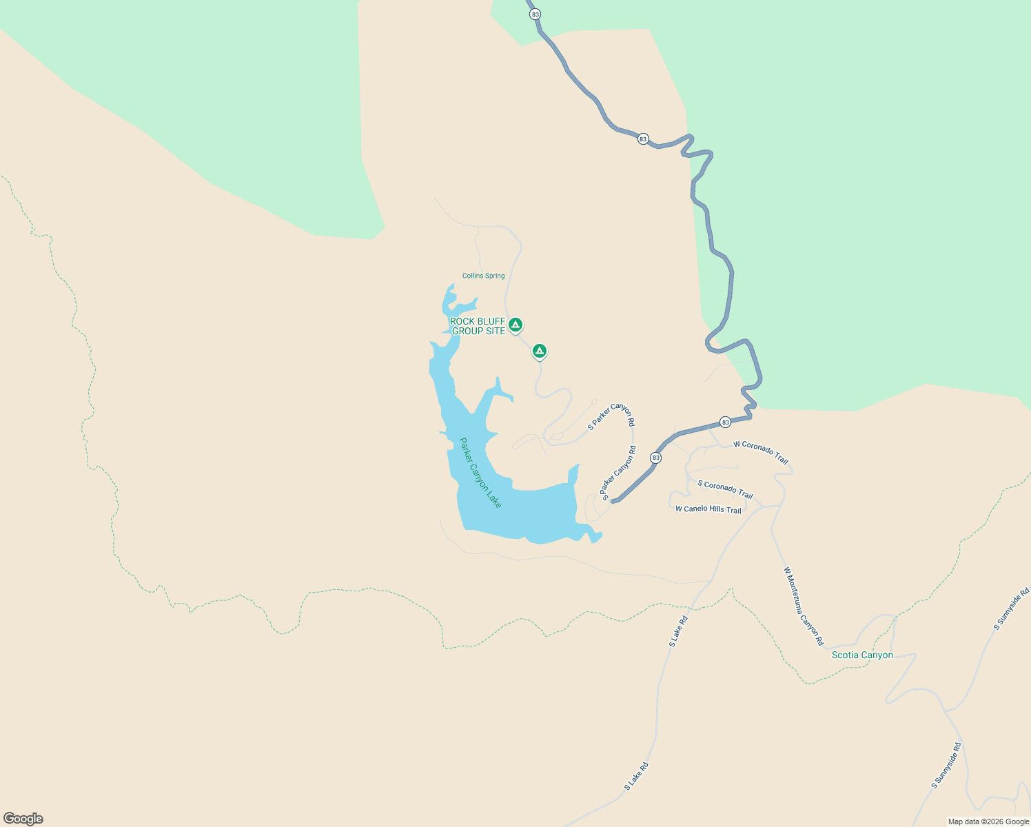 map of restaurants, bars, coffee shops, grocery stores, and more near South Parker Canyon Road in Cochise County