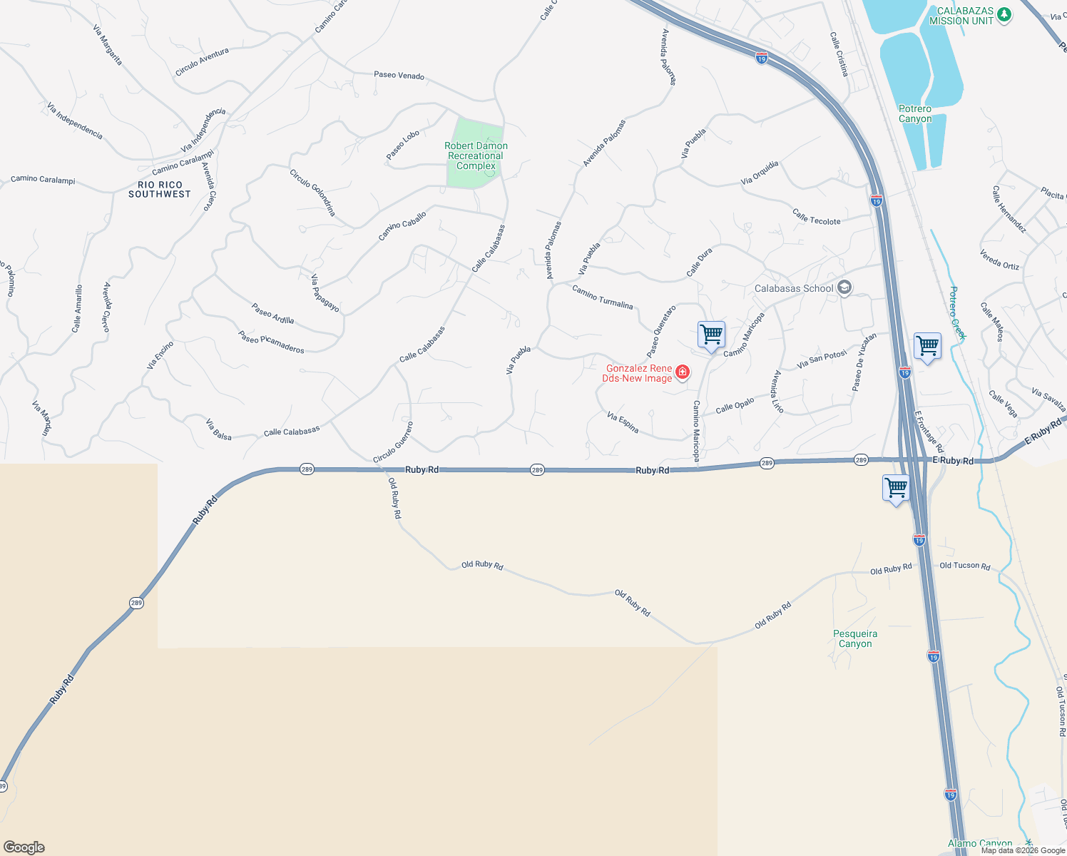 map of restaurants, bars, coffee shops, grocery stores, and more near 277 Rayo Court in Rio Rico