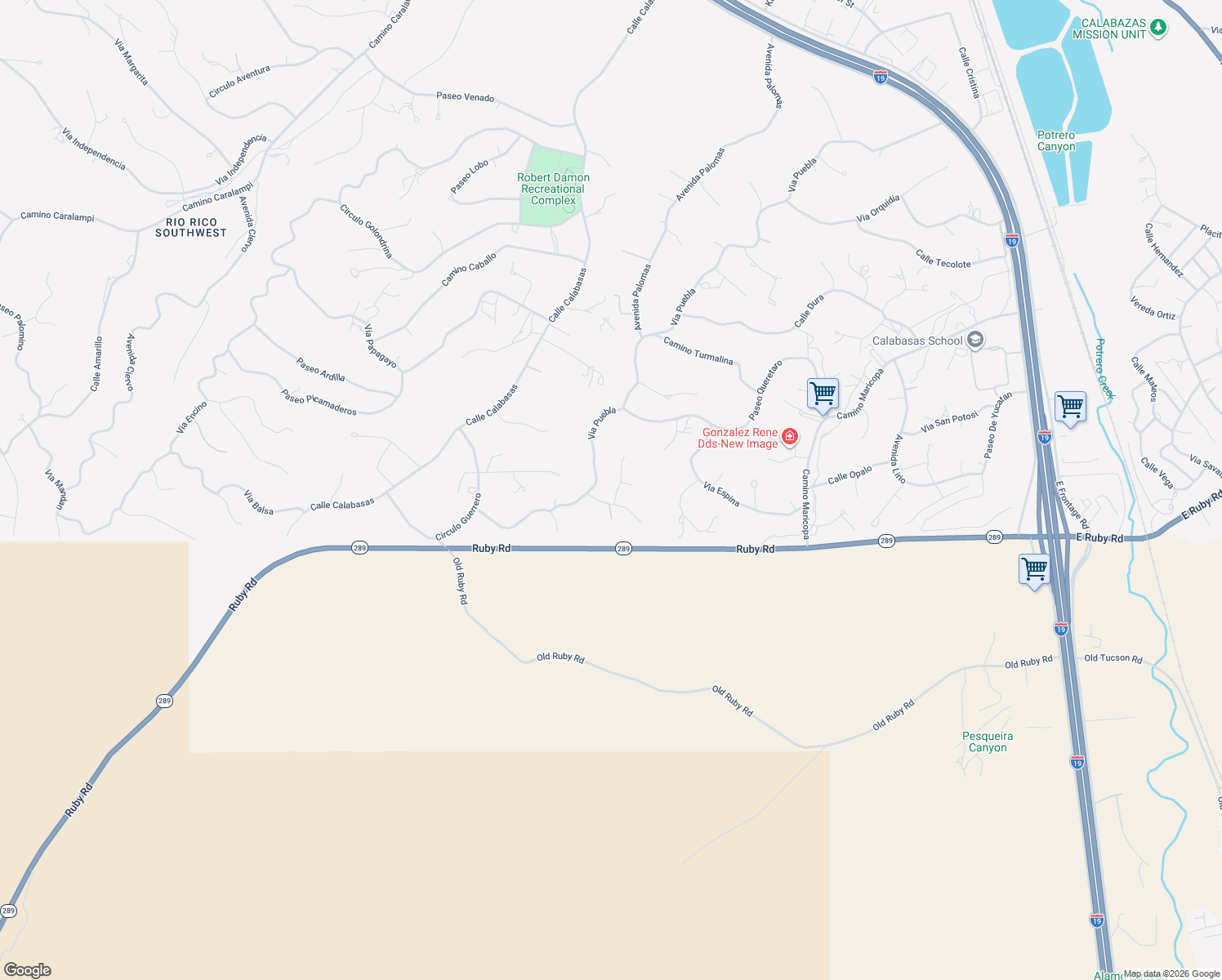 map of restaurants, bars, coffee shops, grocery stores, and more near 277 Rayo Court in Rio Rico